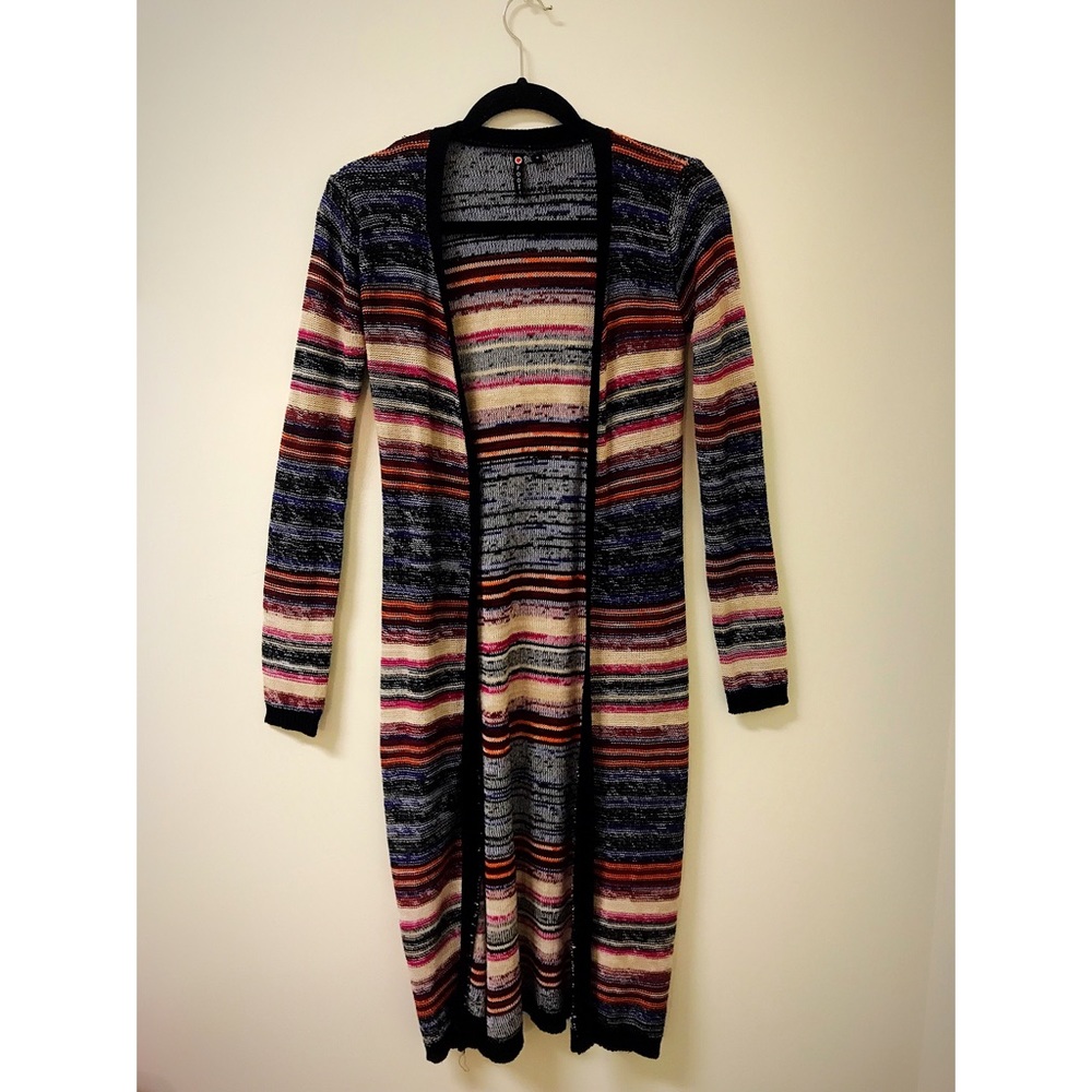 Extra Long Multicolored Open Cardigan